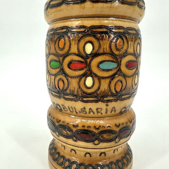 Vintage Wooden Turned Mortar & Pestle Primitive Farm Kitchen Tool Large Bulgaria - Picture 2 of 12